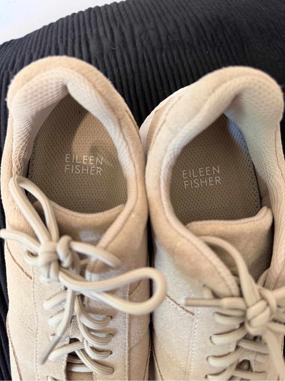 Suede Lace-Up Sneakers by Eileen Fisher in Soft Taupe